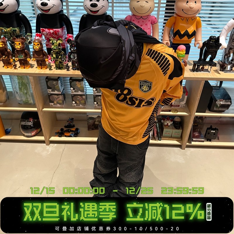 WHOOSIS（不知其名）绣章结构拼接足球服长袖休闲宽松美式街头男