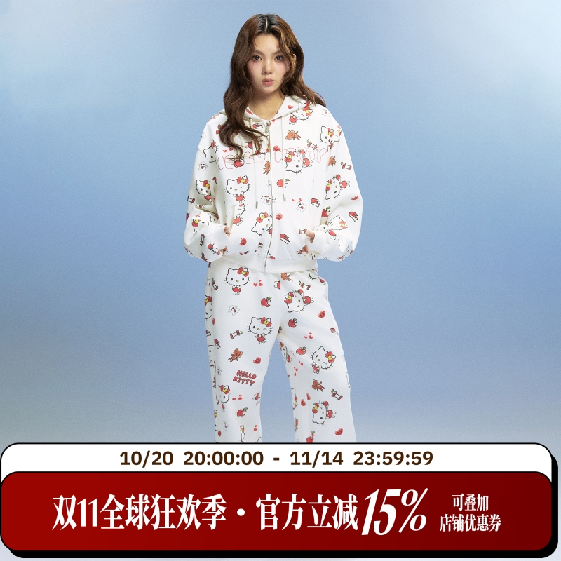 【HELLO KITTY官方联名】WHOOSIS 烫钻满印女款卫裤可爱独特宽松
