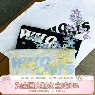 WHOOSIS（不知其名）8字logo花卉短袖t恤夏美式潮牌情侣夏季男女
