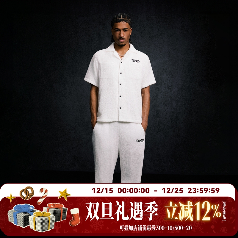 WHOOSIS RADIO 毛巾长裤秋冬保暖直筒休闲长裤子百搭简约男女美式