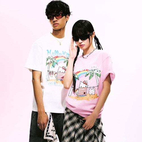 【HELLO KITTY官方联名】WHOOSIS 印花短袖T恤夏季简约百搭男女潮