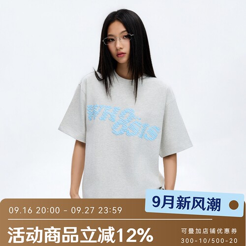 WHOOSIS（不知其名）立体绳索印花短袖T恤夏季校园宽松百搭男女潮