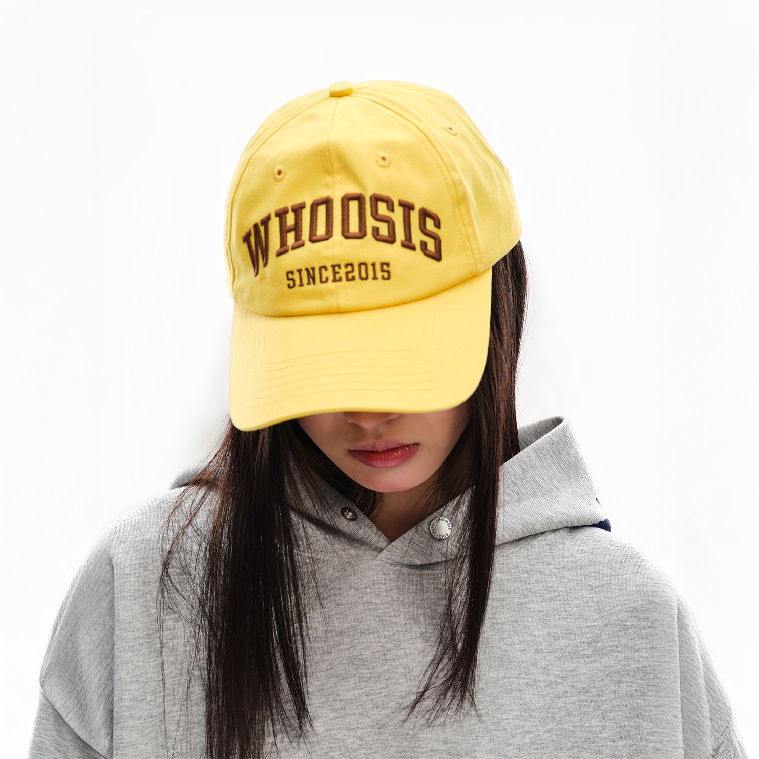 WHOOSIS（不知其名）立体刺绣软顶弯檐帽子字母百搭出游潮牌男女