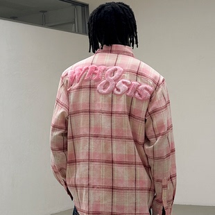 WHOOSIS（不知其名）绒毛贴布破坏衬衣衬衫外套男女春秋校园情侣