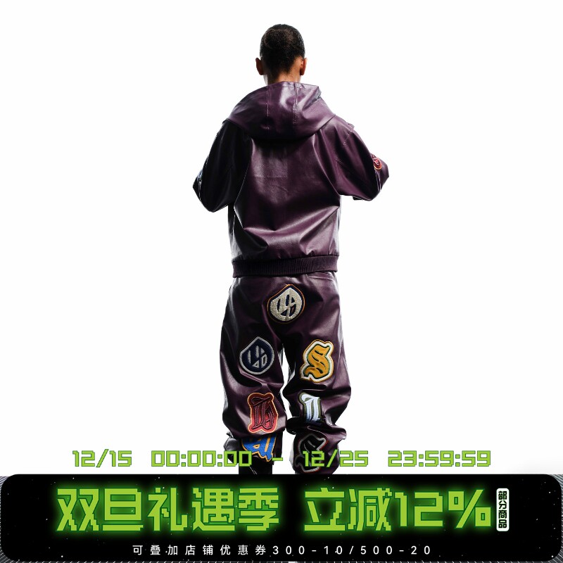 WHOOSIS（不知其名）多工艺绣章结构皮裤长裤子秋美式街头男女潮