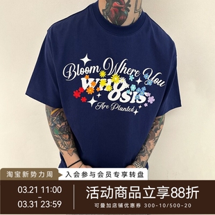 t恤美式 彩虹花卉刺绣短袖 夏男女校园情侣百搭 不知其名 WHOOSIS