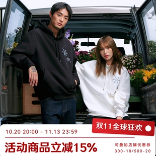 WHOOSIS（不知其名）渐变闪烁立体雪花印花套头帽衫卫衣秋冬男女