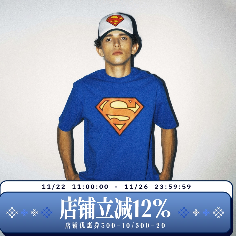 【超人SUPERMAN联名】WHOOSIS 超人logo发泡短袖T恤动漫美式男款