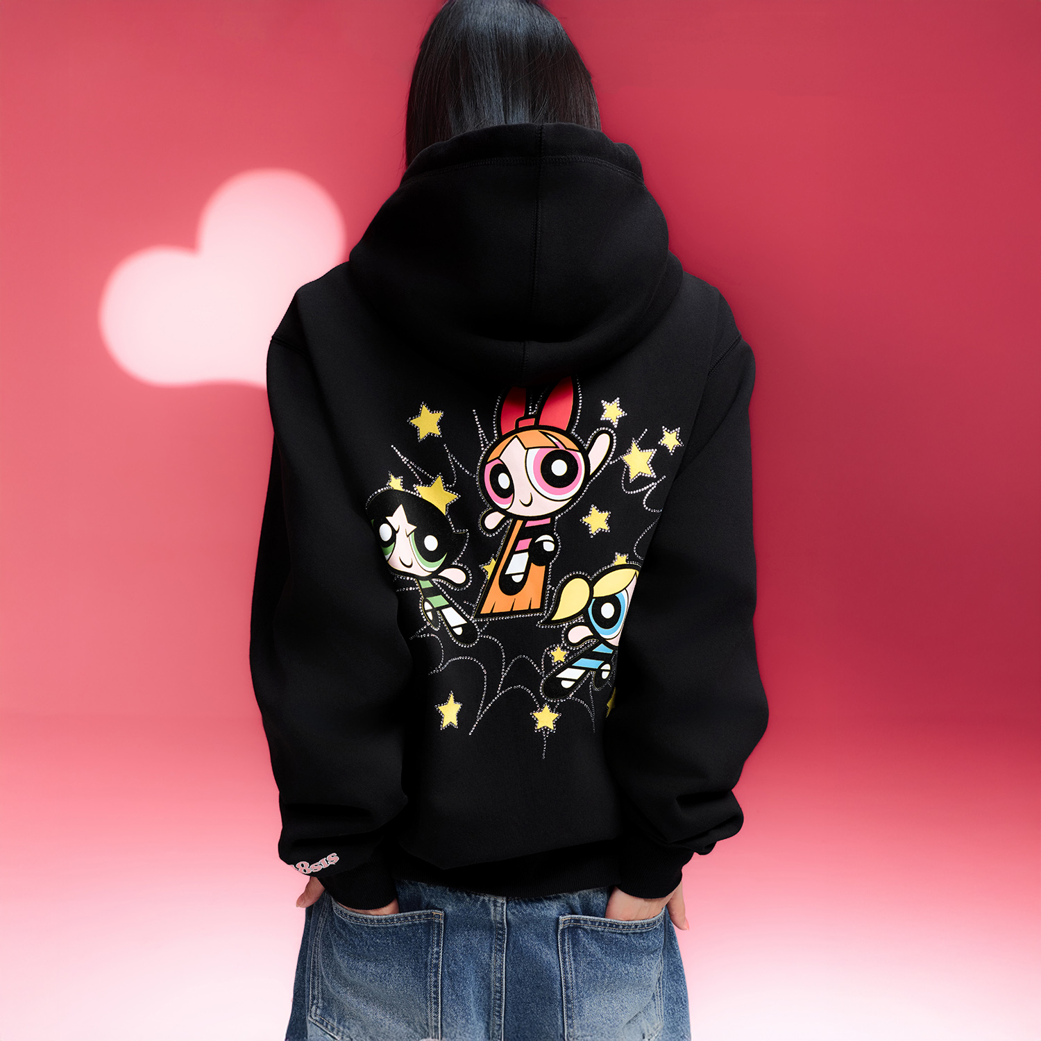 【飞天小女警联名】WHOOSIS 人物烫钻连帽卫衣帽衫外套秋季男女潮