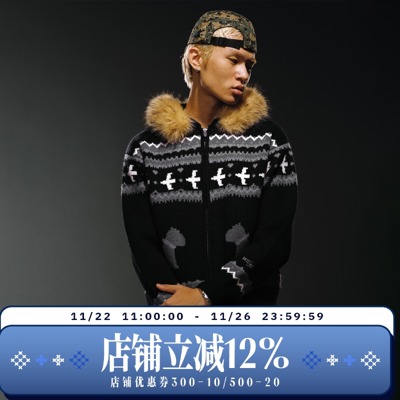 WHOOSIS（不知其名）费尔岛毛领针织外套保暖秋冬美式休闲男女潮