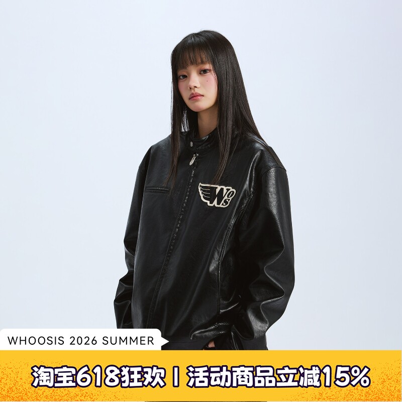 WHOOSIS(不知其名)复古机车皮衣夹克外套美式街头休闲酷飒男女
