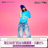 牛仔裤 挂饰印花美式 WHOOSIS 复古水洗做旧男女 飞天小女警联名