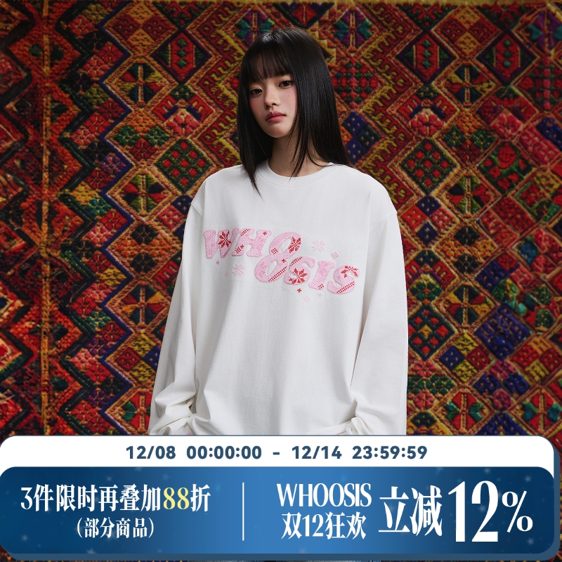 WHOOSIS彭水苗绣非遗文化合作系列 苗族纹样刺绣长袖T恤秋冬男女