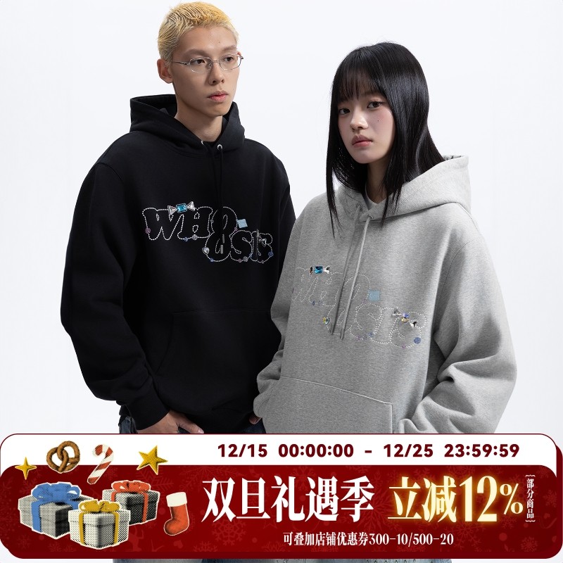 WHOOSIS（不知其名）钻石硬糖刺绣帽衫卫衣秋冬休闲宽松男女美式