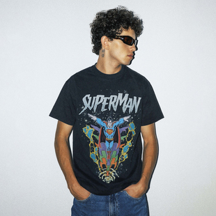 T恤男夏美式 宇宙超人水洗短袖 WHOOSIS 复古 超人SUPERMAN联名