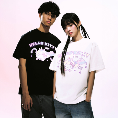 【HELLO KITTY官方联名】WHOOSIS 独角兽派对短袖T恤夏男情侣校园