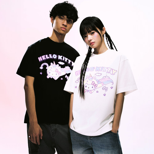 【HELLO KITTY官方联名】WHOOSIS 独角兽派对短袖T恤夏男情侣校园