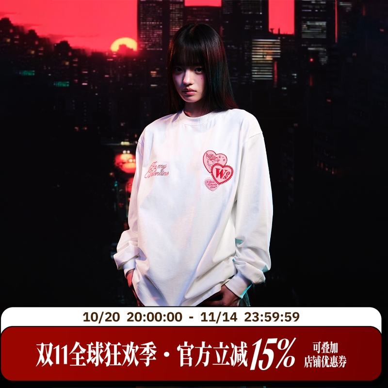 WHOOSIS（不知其名）丘比特刺绣贴布长袖T恤秋季校园情侣国潮男女