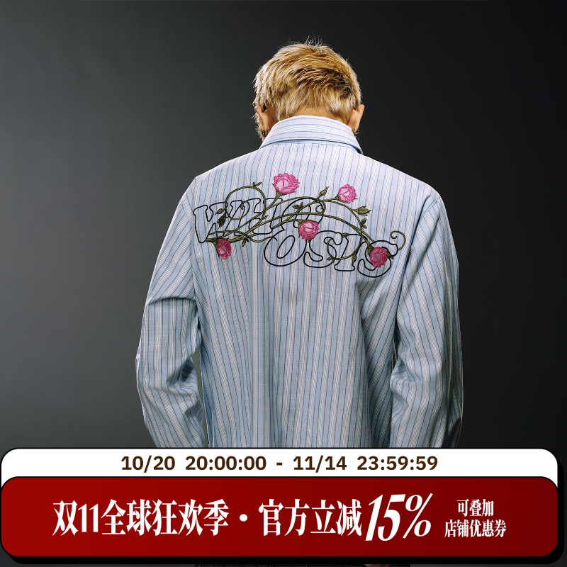 WHOOSIS(不知其名)藤蔓玫瑰条纹长袖衬衫外套秋季休闲男女校园