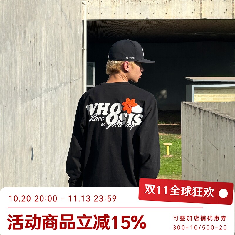 WHOOSIS（不知其名）天气系列钩针口袋长袖t恤百搭秋冬男情侣校园
