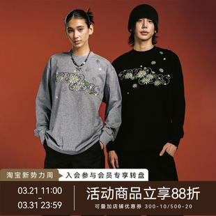 T恤ins简约百搭校园男女国潮 刺绣小雏菊长袖 WHOOSIS 不知其名