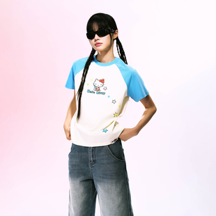 WHOOSIS KITTY官方联名 女款 插肩正肩短袖 显瘦潮 T恤夏季 HELLO