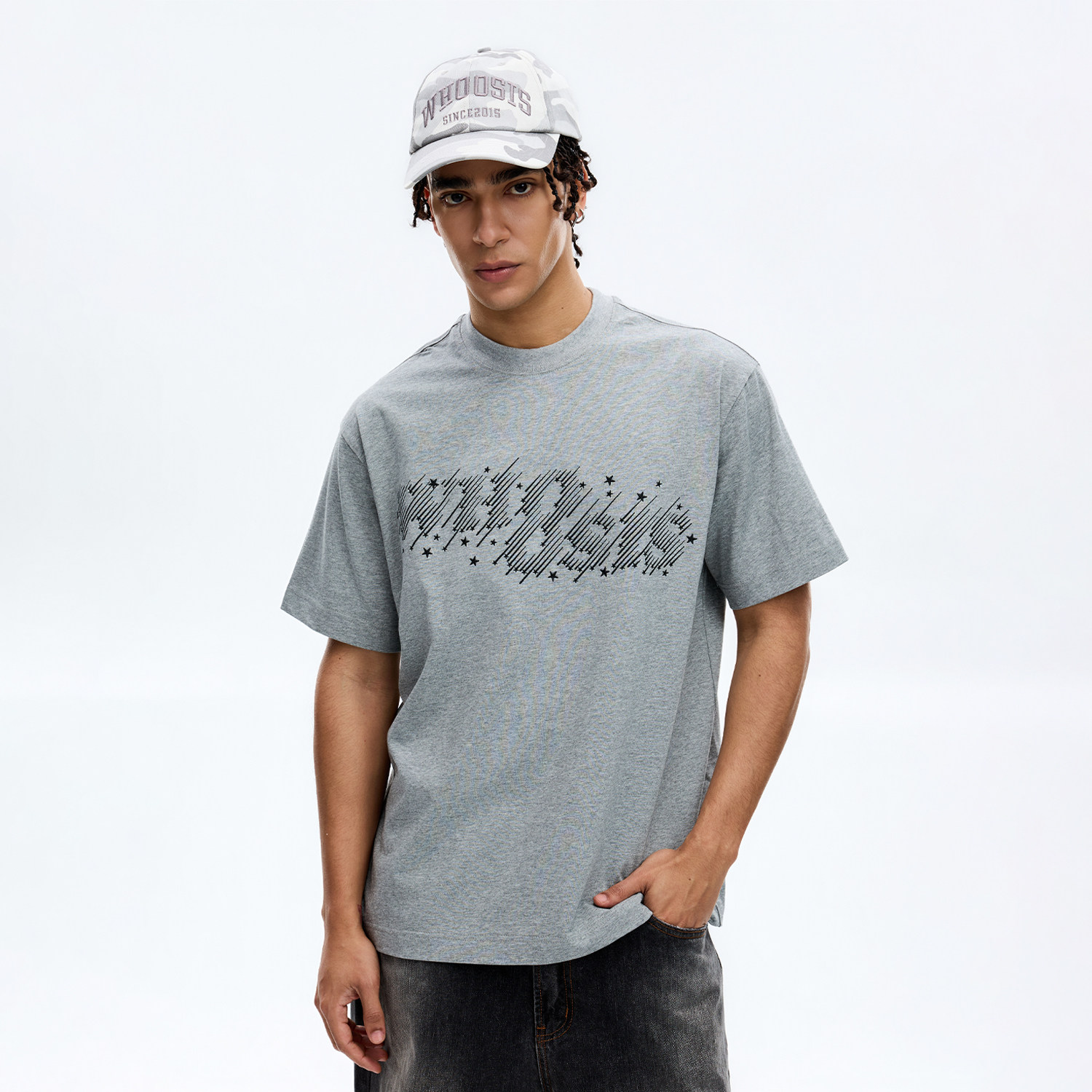 WHOOSIS（不知其名）流星雨logo刺绣短袖T恤夏季简约百搭美式男女