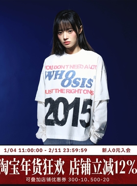 WHOOSIS（不知其名）slogan假两件长袖T恤酷飒美式街头休闲潮牌男