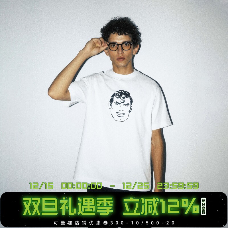 【超人SUPERMAN联名】WHOOSIS 超人人像短袖T恤男夏季美式休闲潮