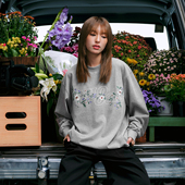 WHOOSIS ins百搭简约男女潮 T恤圆领秋季 不知其名 花卉刺绣长袖