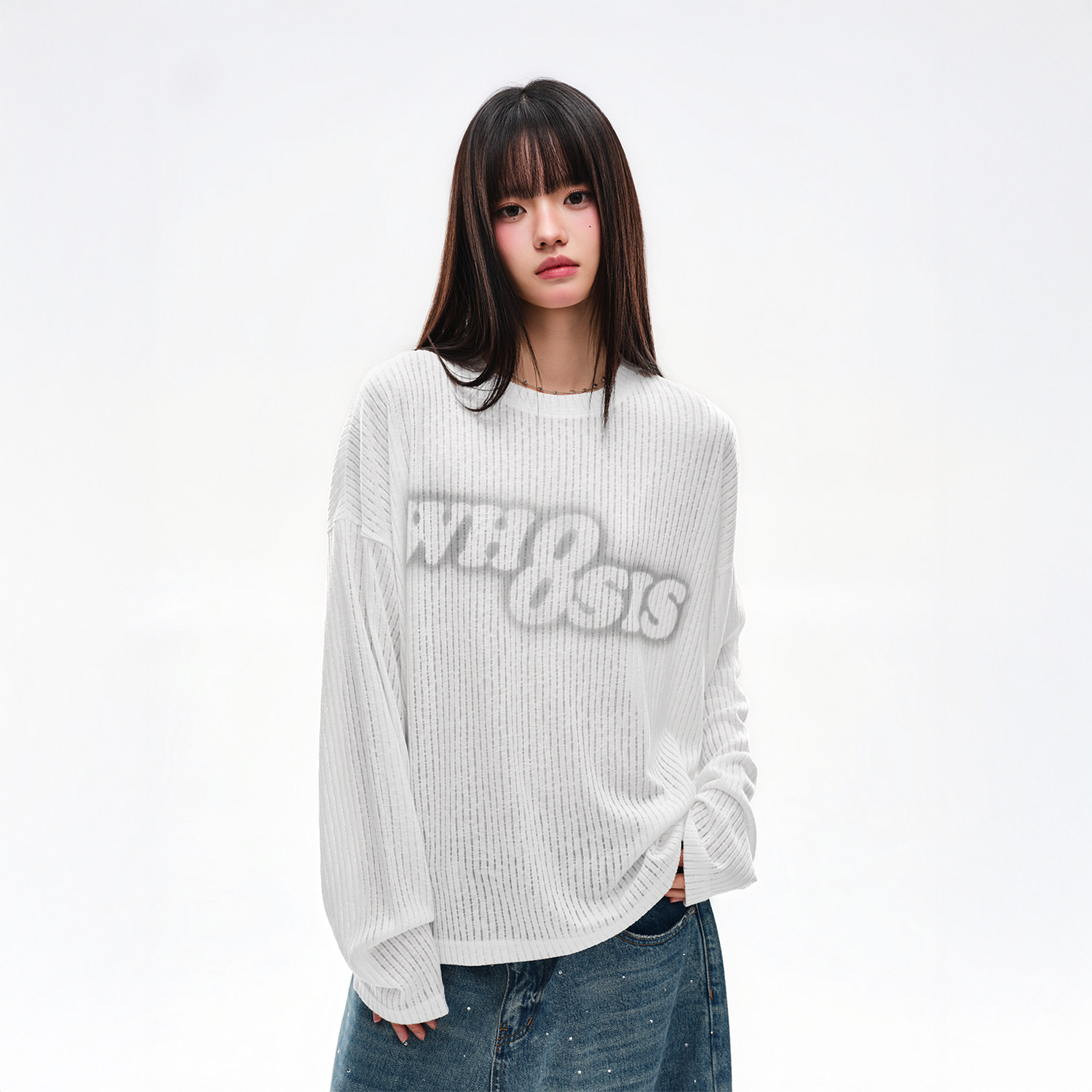 WHOOSIS(不知其名)印花镂空针织罩衫春夏舒适慵懒酷飒简约男女