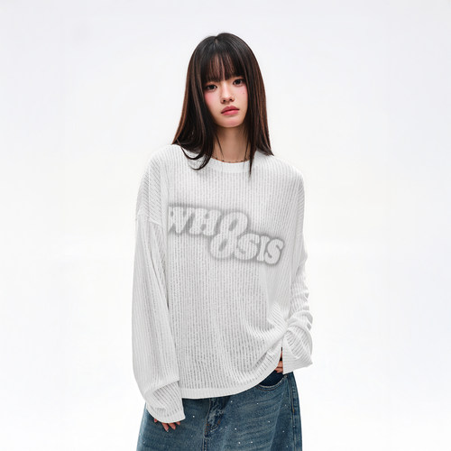 WHOOSIS（不知其名）印花镂空针织罩衫春夏舒适慵懒酷飒简约男女
