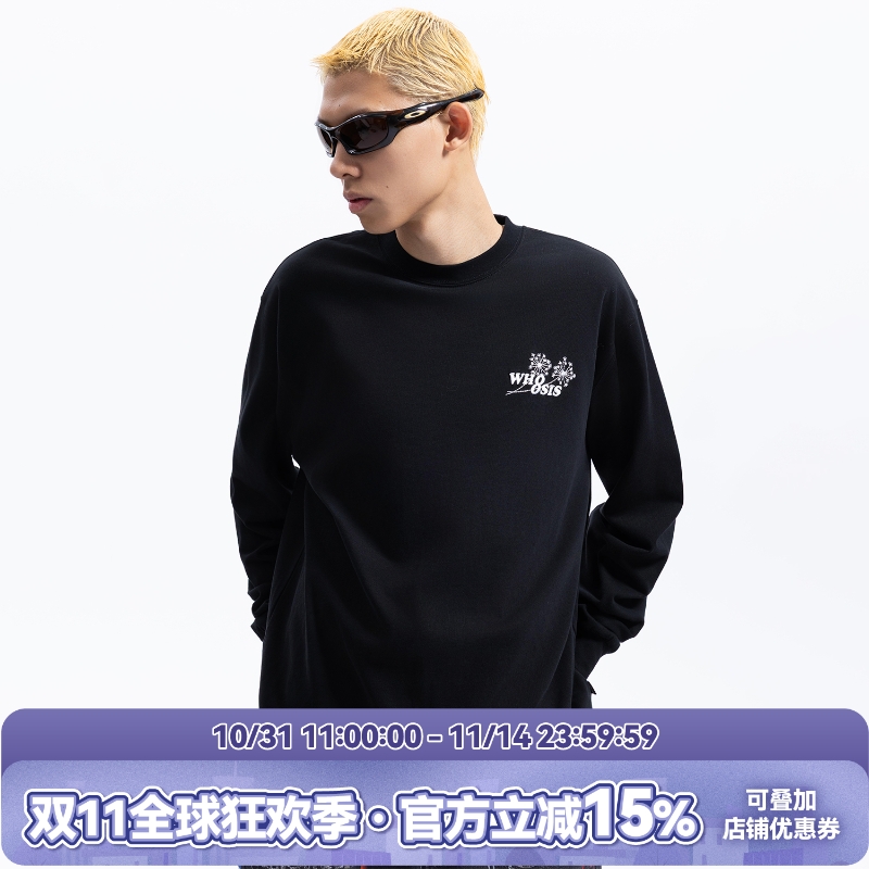 WHOOSIS（不知其名）蒲公英刺绣长袖T恤秋季打底简约百搭男女校园