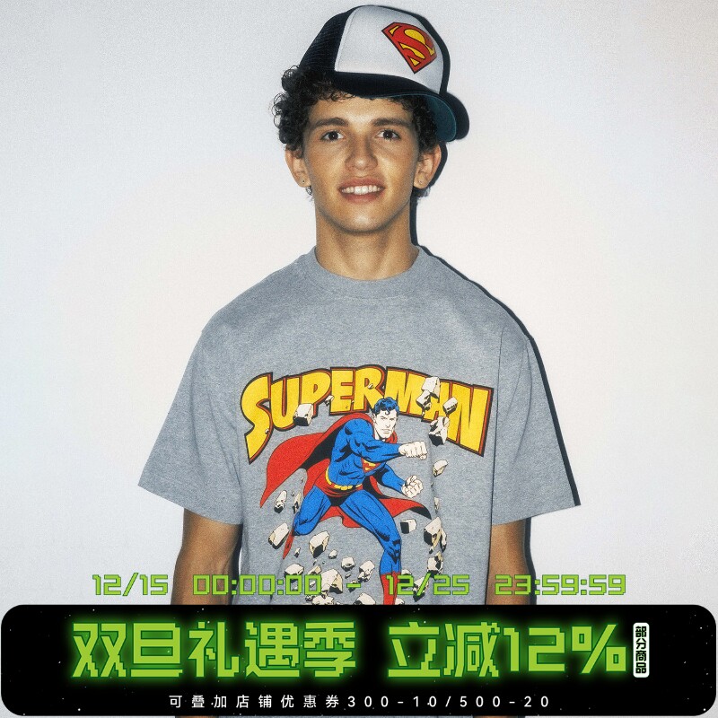 【超人SUPERMAN联名】WHOOSIS 超人漫画短袖T恤美式街头男夏休闲