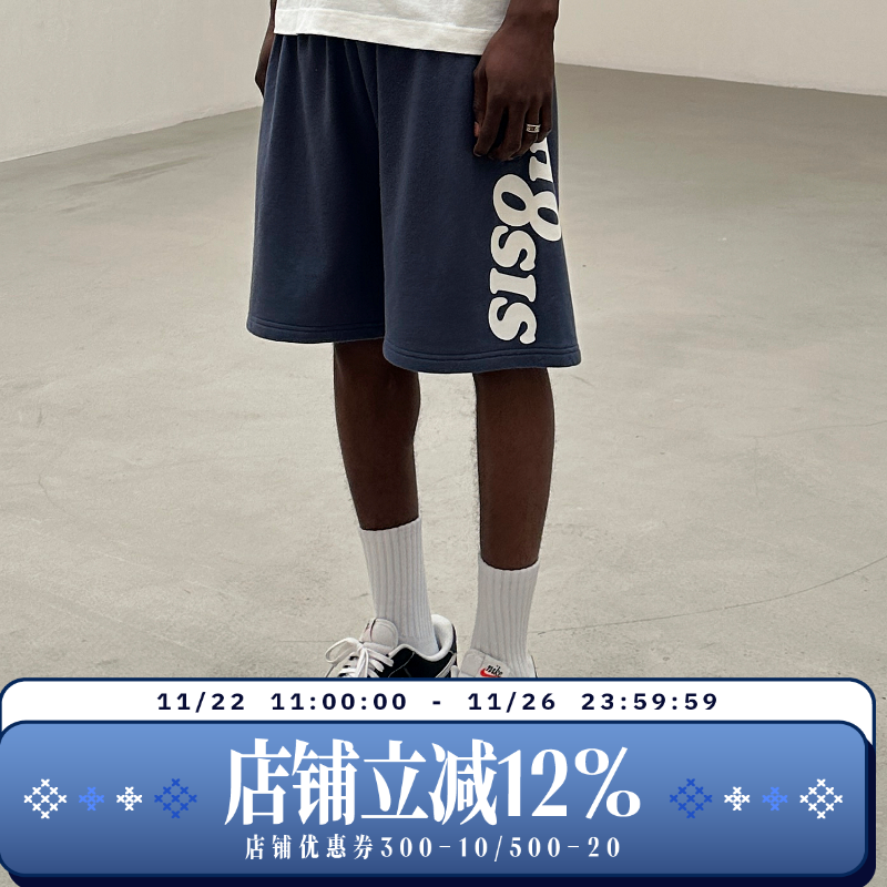 WHOOSIS（不知其名）竖排基础logo短卫裤美式运动休闲夏季百搭男