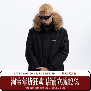 WHOOSIS（不知其名）毛领工装派克羽绒服外套90鸭绒加厚冬季男女