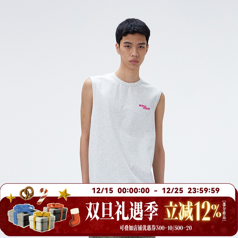 WHOOSIS（不知其名）刺绣坎肩背心夏季上衣凉爽无袖t恤简约百搭男