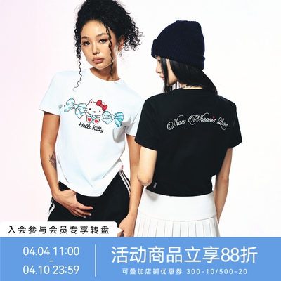 【HELLO KITTY官方联名】WHOOSIS 蝴蝶结正肩短袖T恤夏季百搭潮女