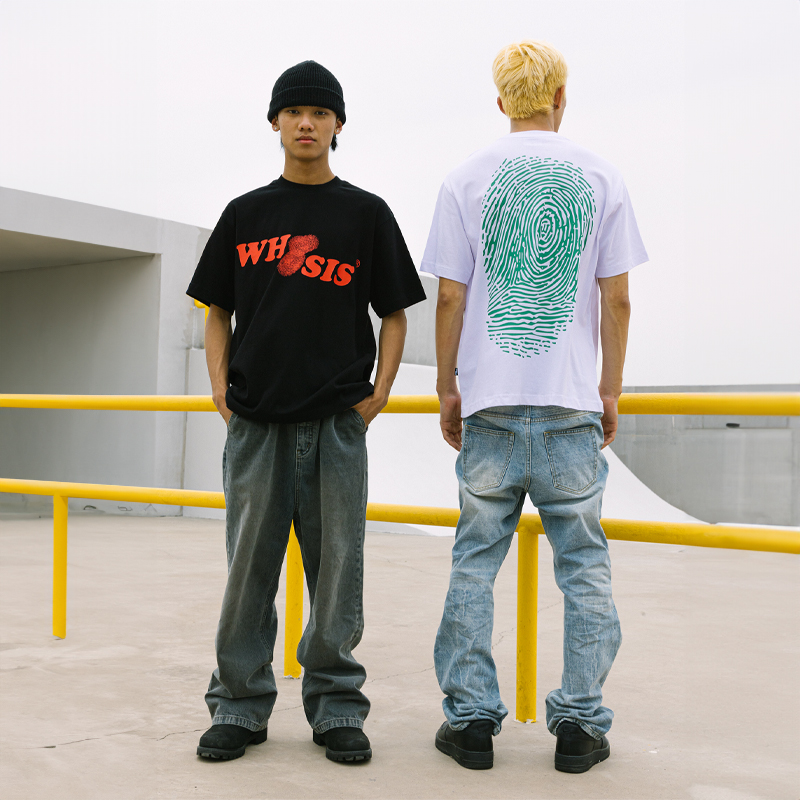 WHOOSIS指纹印花短袖t恤纯棉国潮