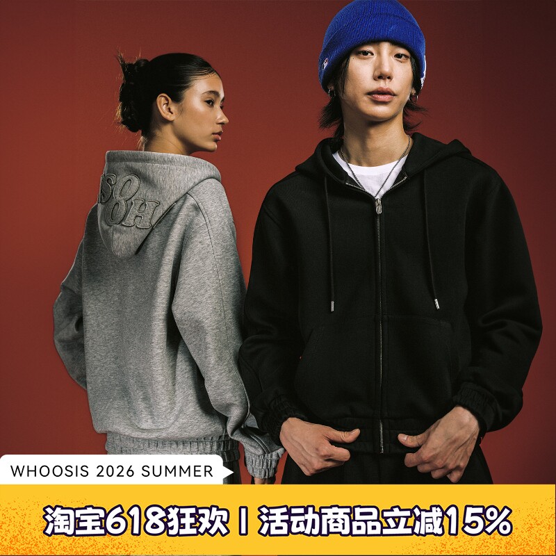 WHOOSIS（不知其名）贴布结构连帽帽衫卫衣秋情侣松弛感通勤男女