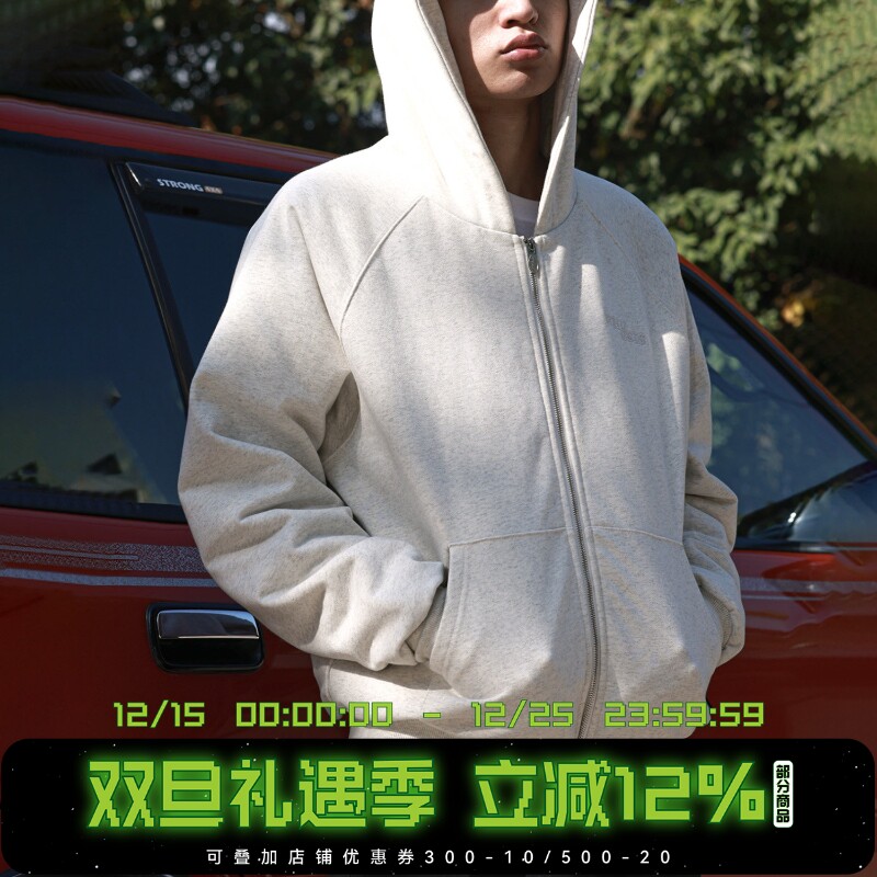 WHOOSIS（不知其名）夹棉双头拉链帽衫外套秋冬宽松情侣校园男潮