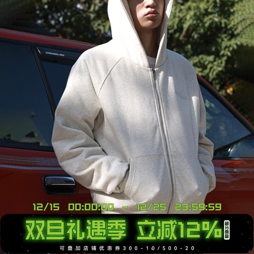 WHOOSIS（不知其名）夹棉双头拉链帽衫外套秋冬宽松情侣校园男潮