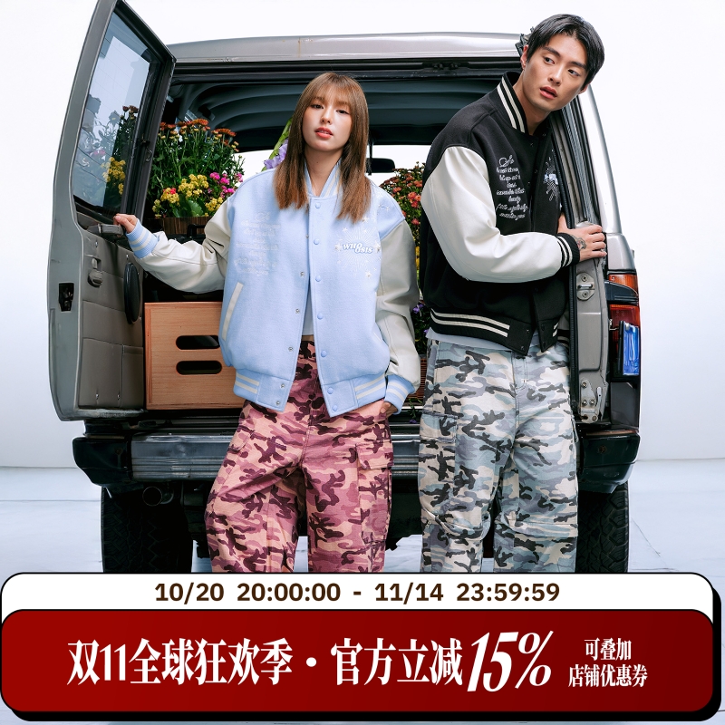 WHOOSIS（不知其名）迷彩工装裤长裤子休闲裤宽松酷飒美式男女潮