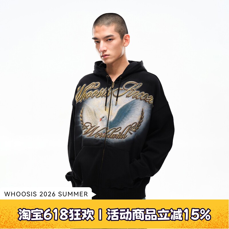 WHOOSIS(不知其名)天堂和平鸽金属花体字卫衣帽衫美式复古男女