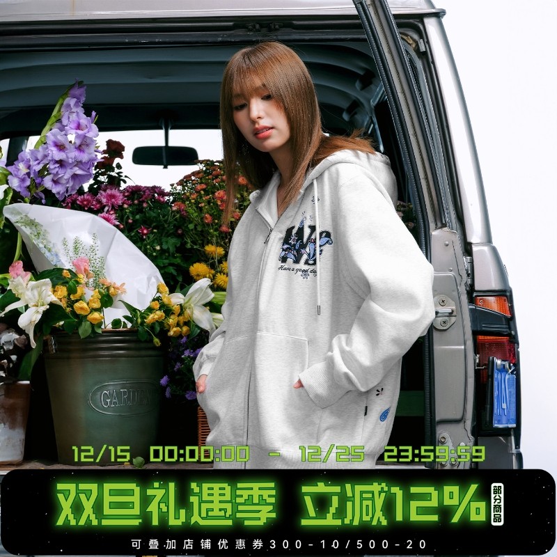 WHOOSIS（不知其名）佩斯利纹刺绣拉链帽衫卫衣秋季百搭休闲男女