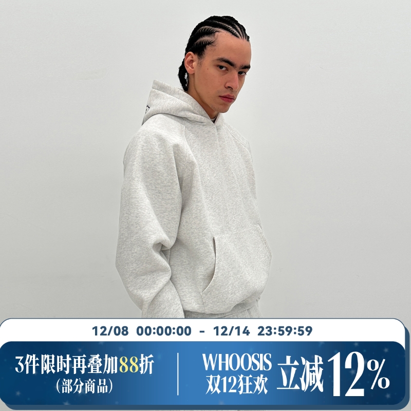 WHOOSIS（不知其名）刺绣logo帽衫基础百搭春秋卫衣情侣男女校园