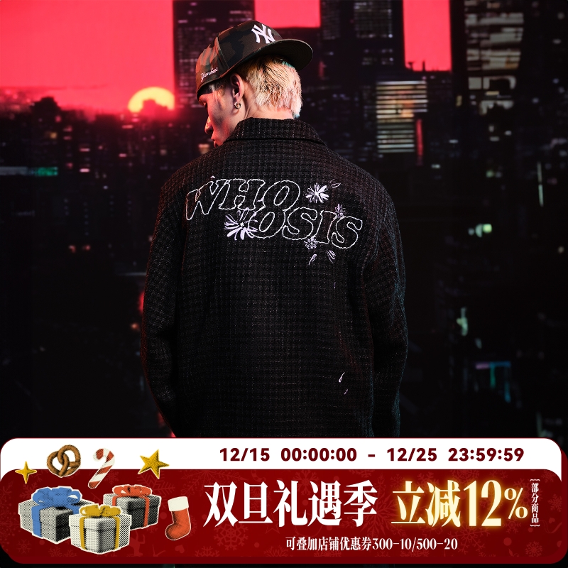 WHOOSIS涂鸦花朵小香风拉链夹克