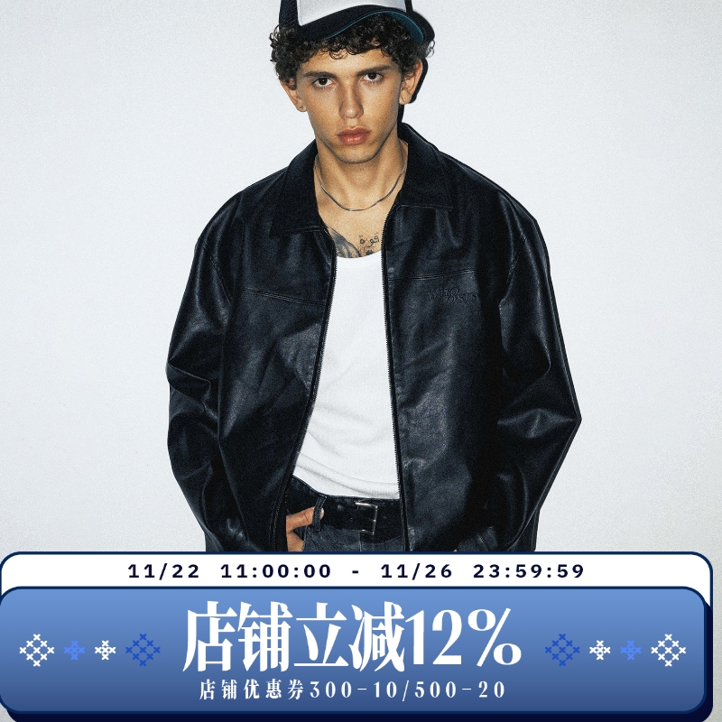 【超人SUPERMAN联名】WHOOSIS 超人LOGO压印皮衣外套美式街头男潮