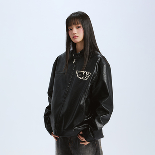 WHOOSIS（不知其名）复古机车皮衣夹克外套美式街头休闲酷飒男女