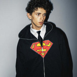 美式 超人logo印花拉链帽衫 WHOOSIS 街头男女 超人SUPERMAN联名